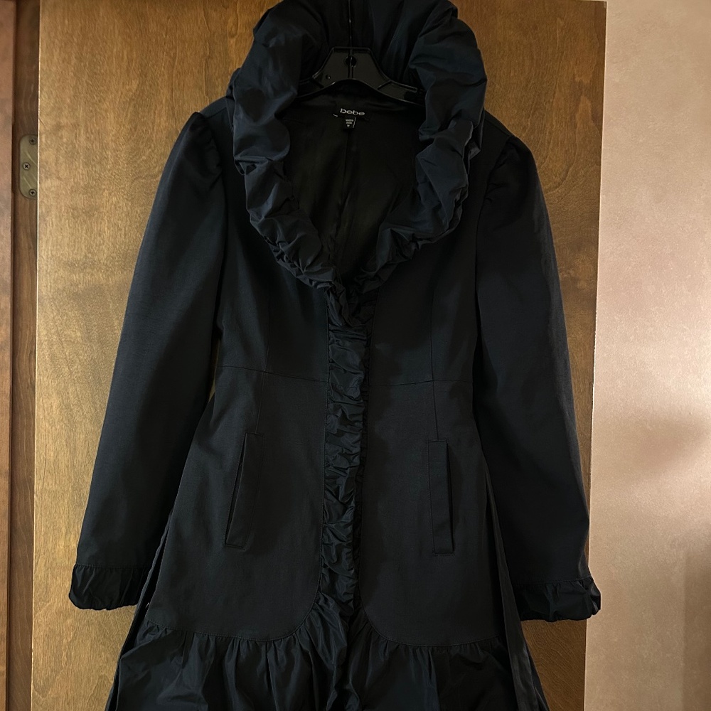 Bebe Satin Ruching Details Trim Trench Coat, Size M - Picture 10 of 16